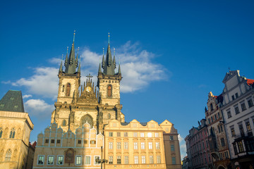 Wall Mural - View of the Vltava River and the bridges shined with the sunset sun, Prague, the Czech Republic