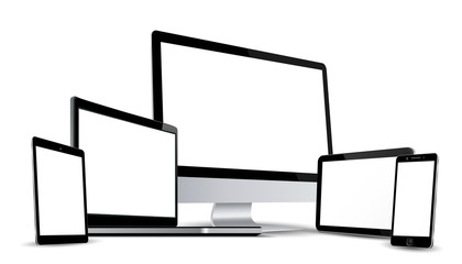 Poster - Set technology devices with white display, view from the side - vector for stock