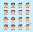 © paper_owl - Set of funny businessman emoticons showing diverse facial expressions. Happy, sad, angry, surprised, dazed, tired, sleep, laugh and other emotions. Simple vector illustration