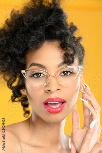 Young African American Woman With Old Glasses Buy This Stock