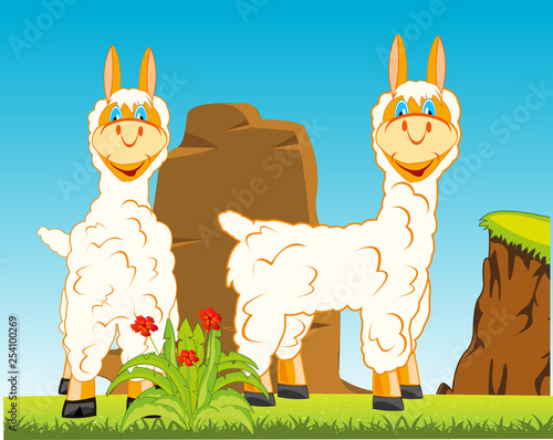Animals Lama On Background Of The Wild Nature Buy This