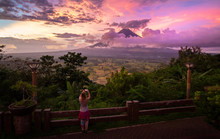 Tourist Take A Photo Of Mayon Volcano  Landcape,Philippines