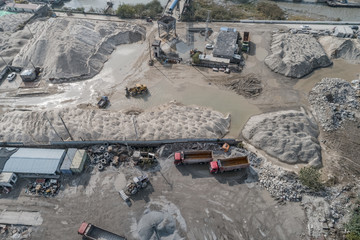 Wall Mural - Aerial view of crushed stone quarry machine in a construction material factory 