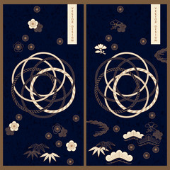 vector dark blue set with two ornamented japanese card templates