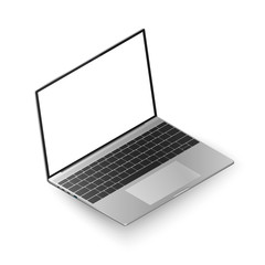 Wall Mural - Laptop isometric view. Realistic laptop with white display for your data. Vector illustration isolated on white background