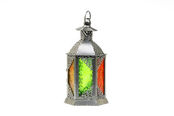 Wall Mural - Ramadan lantern or Arabic decoration lamp isolated on white background. Selective focus