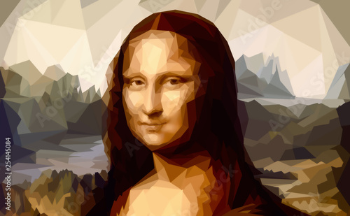 Naklejka - mata magnetyczna na lodówkę My painting reproduction of Mona Lisa by Leonardo da Vinci and poligon effect.