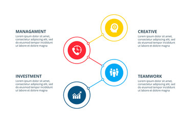 Wall Mural - Infographic with 4 circle elements can be used for timeline or process chart. Steps presentation