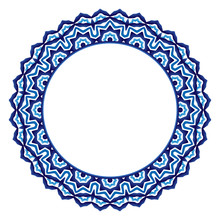 Ceramic Tile Pattern. Decorative Round Ornament. White Background With Art Frame. Islamic, Indian, Arabic Motifs.