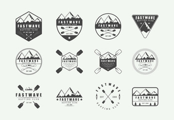 Set of vintage rafting logo, labels and badges. Graphic Art. Vector illustration.