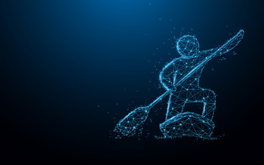 Wall Mural - stand up paddle boarding from lines, triangles and particle style design. illustration vector