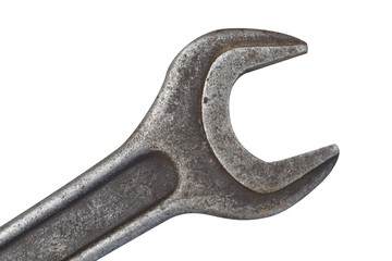 Wall Mural - Old spanner on white background