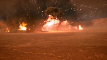 The Battlefield In The Smoke In The Middle Of Explosions On An Uncharted Planet. 3D Rendering