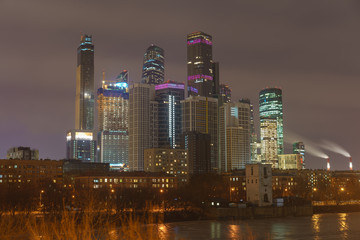 Wall Mural - Long exposure image of Moscow Business Skyscrapers