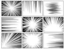 Radial Comics Lines. Comic Book Speed Horizontal Line Cover Speed Texture Action Ray Explosion Hero Drawing Cartoon Set
