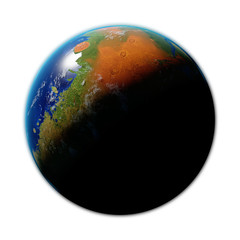 terraforming Mars, the red planet with plants, water and oxygen atmosphere, isolated on white background (3d space rendering, elements of this image are furnished by NASA)