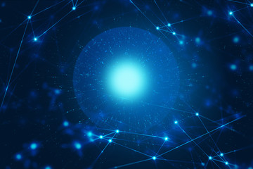 Wall Mural - world of particle ai tech neon glow wave futuristic network background illustration, cyber space tim