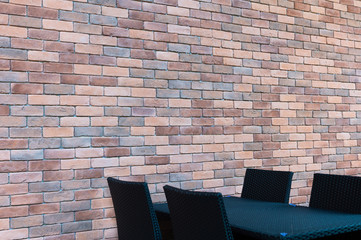 Wall Mural - empty place with wooden floors and brick wall. mock up template for display or montage of product.
