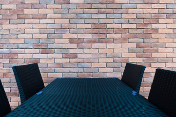 Wall Mural - empty place with wooden floors and brick wall. mock up template for display or montage of product.