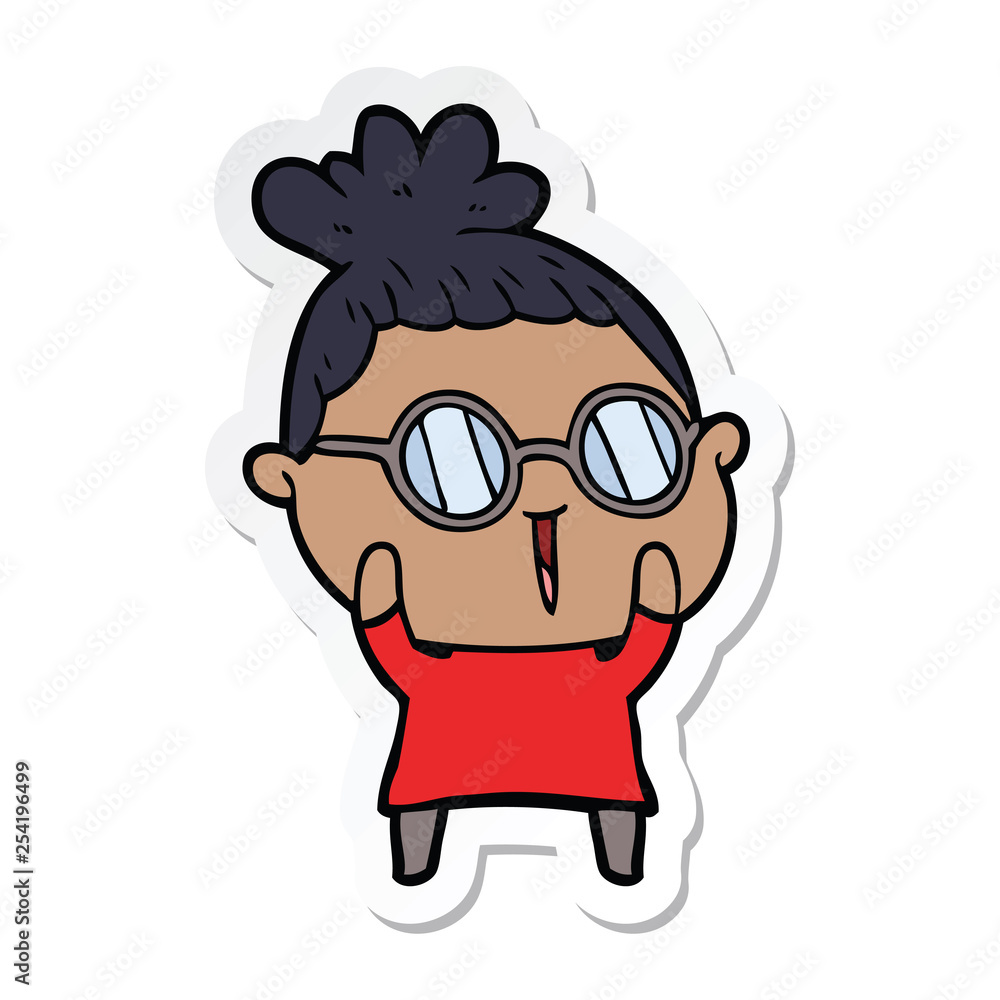 sticker of a cartoon woman wearing spectacles