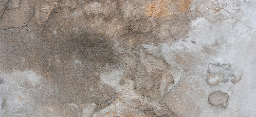 Wall Mural - Dark plaster wall with dirty cracked scratched background. Old retro vintage brickwall with peel grey stucco texture