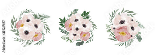 Vector floral bouquet design anemone, Eucalyptus branch . Wedding vector invi...