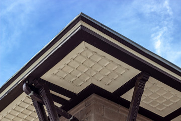 Under roof shoot of old masonry beautiful ornamented structure building