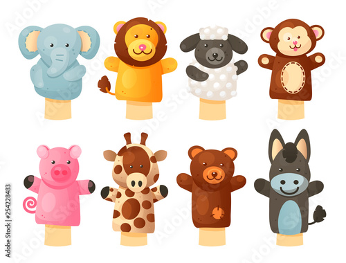 Fotografía Hands puppets play doll, cute and funny animals