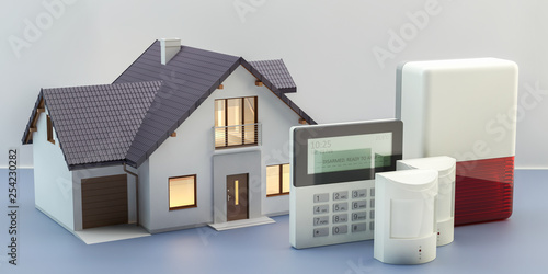 Cuadros en Lienzo Alarm system and house, 3d illustration