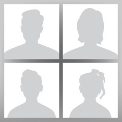 Wall Mural - Default Avatar Vector. Placeholder Set. Man, Woman, Child Teen Boy, Girl. User Image Head. Anonymous Head Face. Minimal Symbol. People Grey Photo Icon. Person Illustration