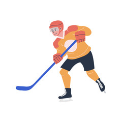 Happy young teenager playing ice hockey game