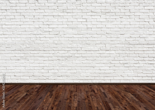 Empty Room With Dark Brown Ash Wood Floor And Old White Painted
