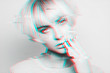 Leinwandbild Motiv Portrait of attractive woman with glitch effect