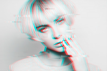 portrait of attractive woman with glitch effect
