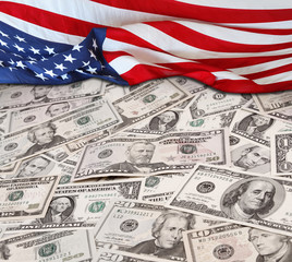 Wall Mural - USA flag and cash