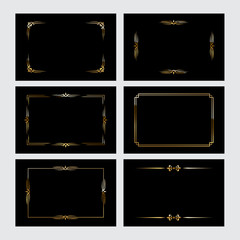 Wall Mural - golden shiny retro frame set isolated on black background. vector vintage design elements.