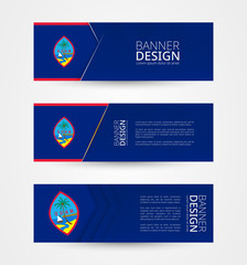 Wall Mural - Set of three horizontal banners with flag of Guam. Web banner design template in color of Guam flag.