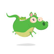 funny vector illustration of a green cartoon dragon