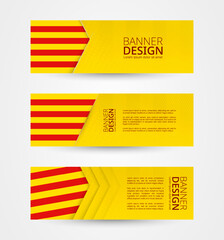 Wall Mural - Set of three horizontal banners with flag of Catalonia. Web banner design template in color of Catalonia flag.