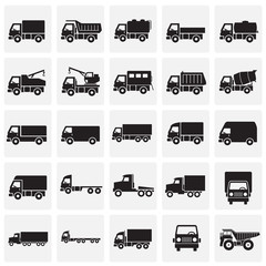 Truck icons set on squares background for graphic and web design. Simple vector sign. Internet concept symbol for website button or mobile app.