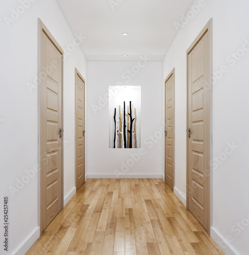 modern bright entrance corridor, apartment interior illustration 3D rendering
