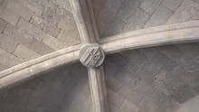 Rhodes, Greece - 21st Of April 2018: 4K Zoom Out A Stone Coat Of Arms Of Rhodes Knights Under The Vault