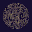 Circle concept berries acai vector line. hand drawing, funny doodles on a dark background.