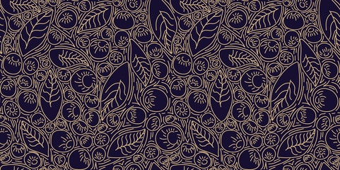 Wall Mural - Pattern concept berries acai vector line. hand drawing, funny doodles on a dark background.