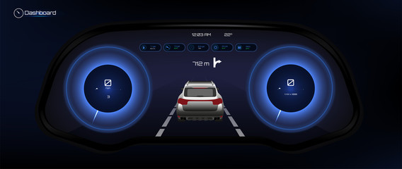 Wall Mural - automotive dashboard, futuristic style. car instrument panel. tachometer, data display and navigatio