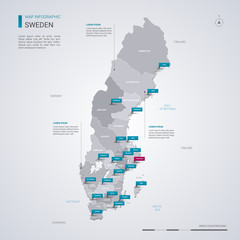 Wall Mural - sweden vector map with infographic elements, pointer marks.