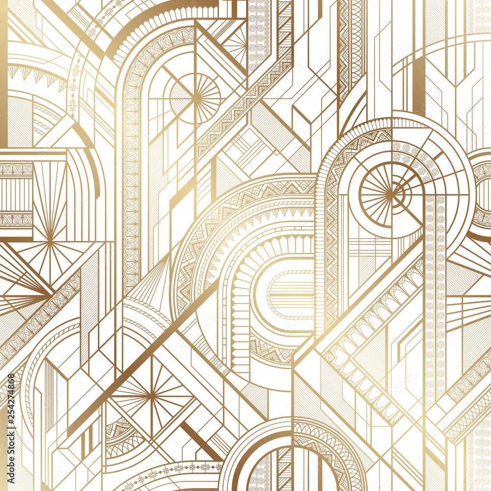 Seamless art deco geometric gold and white pattern Stock Vector | Adobe ...