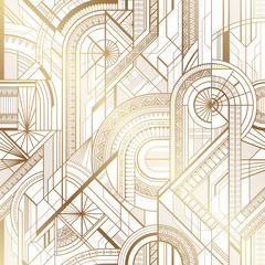 Wall Mural - Seamless art deco geometric gold and white pattern