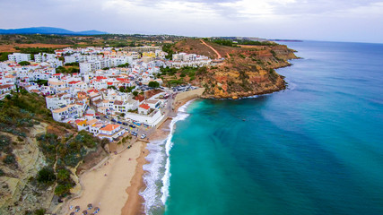 Wall Mural - Aerial view in beach of Algarve. Portugal. Drone Photo