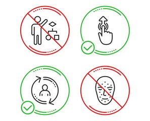 do or stop. algorithm, swipe up and user info icons simple set. face biometrics sign. developers job